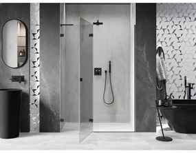 Mexen, Mexen Lunar L Otočné ľavé sprchové dvere 135 cm, priehľadné, čierne - 834L-135-000-70-00-L