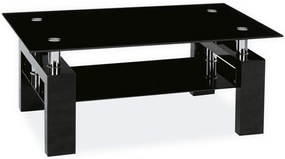 Sklenený konferenčný stolík Lisa II - čierny lesk / chróm / čierne sklo