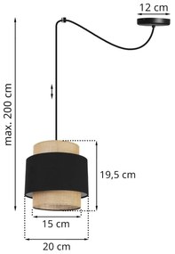 Závesné svietidlo Boho Spider, 1x jutové/čierne textilné tienidlo