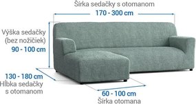 Bielastické poťahy COSTINA mätová sedačka s otomanom vľavo (š. 170 - 300 cm)