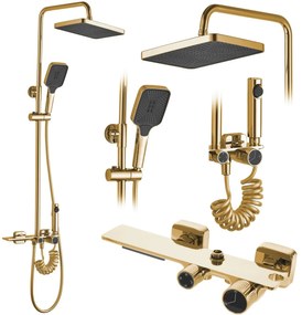 Sprchový set Rea Helix tmavo zlatý - vaňová batéria, dažďová, ručná, bidetová sprcha