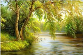 Obraz - Vŕba pri jazere, olejomaľba (90x60 cm)
