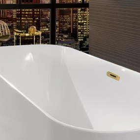 VILLEROY &amp; BOCH Finion voľne stojaca vaňa z materiálu Quaryl (bez spoja medzi panelom a vaňou), odtok v strede, 1700 x 700 x 633 mm, s prítokom, funkcia Emotion, Gold, biela alpská, UBQ177FIN7N300V301