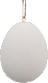 Biele antik plechové závesné vajíčko s kvietkami - 10*2*8 cm