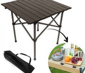 Skladací kempingový stôl s textilným obalom – 53 x 51 x 50 cm béžová