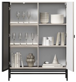 Vitrína Lorini 100 cm na stojane - kašmírová / čierna úchytka T