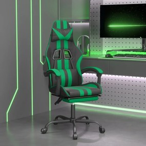 Otočná herná stolička s podnožkou čierna a zelená umelá koža 349534