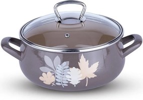 Smaltovaný hrniec so sklenenou pokrievkou METALAC Lístky 3,35 l