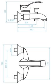 Kuchinox Argo, nástenná vaňová batéria 150mm, chrómová, LAV-BKA_010D