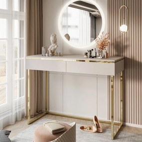 Toaletný stolík ZOLA s okrúhlym zrkadlom, kašmír + zlatá podnož