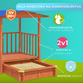 Pieskovisko s verandou SUNNY, 130x130x143cm, hnedá/modrá Jurhan