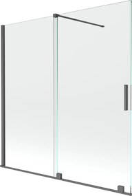 Mexen Velar, 2-krídlová posuvná vaňová zástena 160 x 150 cm, 8mm číre sklo, grafitový matný profil, 896-160-000-01-66