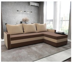 Čalúnená univerzálna rozkladacia rohová sedacia súprava BRISTOL v tvare L hnedá/béžová