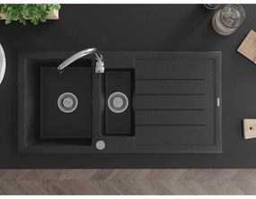 Mexen Andres - granitový drez 100,0x50,0cm, 1,5-komorový, čierna-strieborná, 6515101510-73