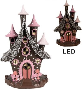 Hnedo-ružová svietiaca perníková chalúpka Gingerbread House - 16*13*26 cm / 3*AA