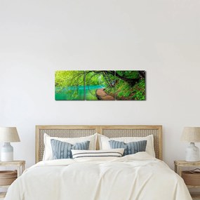 Obraz - Plitvické jazerá (s hodinami) (90x30 cm)