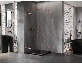 Mexen Lunar Duo, výklopný sprchový kút 95 x 95 cm, 8mm číre sklo, profil medená matná, 834-095L-095P-65-00