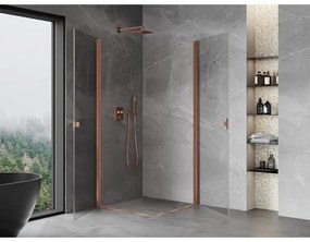 Mexen Mist-B Duo, 2-krídlový výklopný sprchový kút 85 x 85 cm, číre sklo, medený matný profil, 8A2-085-085-65-00