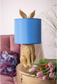 Zlatá stolná lampa králik s modrým tienidlom Rabbi – Ø20*43 cm E27/max 1*60W