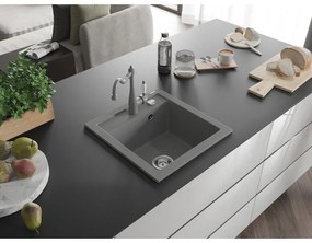 Mexen Vito, granitový drez 490x520x210 mm, 1-komorový a drezová batéria Carla, šedá, 6503-71-670700-71