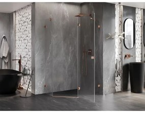 Mexen Lunar, päťuholníkový sprchový kút s pravým sklonom 90 x 80 cm, 8mm číre sklo, profil medená matná, 831-090P-080L-65-00-P