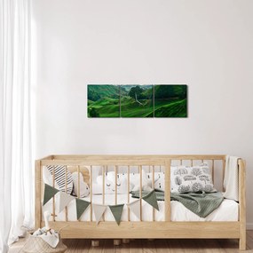 Obraz - Čajové plantáže v Malajzii (s hodinami) (90x30 cm)
