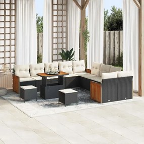 vidaXL 13 kusová záhradná pohovka so vankúšmi, čierny polyratan, akácia