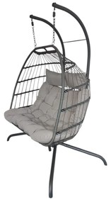 Závesné hojdacie dvojkreslo CUBA  sivé - sivé vankúše