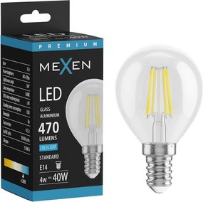 Mexen Vintis, LED filamentová žiarovka E14, G45, 4 W, studená biela 6500K, číra, L156-E14-0465-00