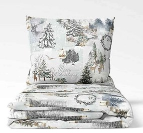 Vianočné obliečky bavlnené Vianočný les TiaHome - 1x Vankúš 90x70cm, 1x Paplón 140x200cm