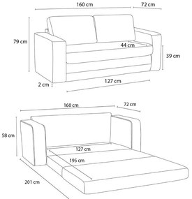 Modrá rozkladacia pohovka 160 cm Come – Bobochic Paris