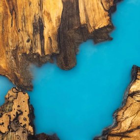 Konferenčný stôl PLANETÁRIUM zo špaltovaného buku a fluorescenčnej epoxidovej živice 96x59