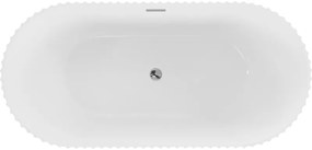 Mexen Paola, voľne stojaca vaňa, drážkovaná, 150 x 75 cm, biela lesklá, chrómový prepad, 52721507500-01