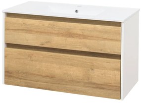 Mereo Mereo, Opto, kúpeľňová skrinka s keramickým umývadlom 101 cm, biela, dub, biela/dub, čierna, MER-CN932