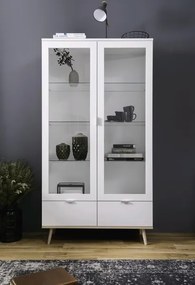 Vysoká vitrína Göteborg, biela / dub sonoma