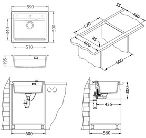 ALVEUS SETA23228 - Kuchynský drez ATROX+drezová batéria MINTAS 34cm granit/čierna