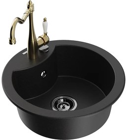 Mexen Diego, granitový drez 488x488x167 mm, 1-komorový a drezová batéria Carla, čierna, 6512-77-670700-50-B