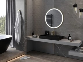 Mexen Esso, okrúhle LED podsvietené kúpeľňové zrkadlo 80 cm, 6000K, vykurovacia podložka proti zahmlievaniu, zlatý rám, 9825-080-080-611-50