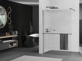 Mexen Kioto+, sprchová zástena Walk-In s poličkou a vešiakom 100 x 200 cm, 8mm sklo s rebrovým vzorom, grafitový profil, 800-100-121-66-09