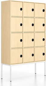 Kancelárska skriňa FRAME, biela podnož, 12x dvere, 1299 x 450 x 2185 mm, RFID zámok, breza