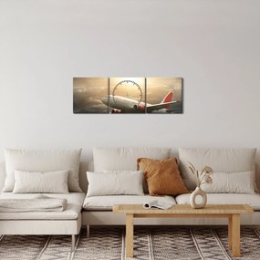 Obraz - Lietadlo v oblakoch (s hodinami) (90x30 cm)