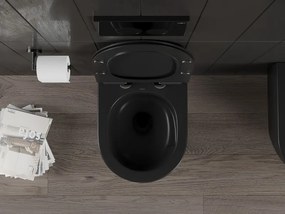 Mexen Carmen, závesná WC misa 490x365x340 mm, Rimless Tornádo + WC sedadlo z duroplastu, čierna matná, 30880185T