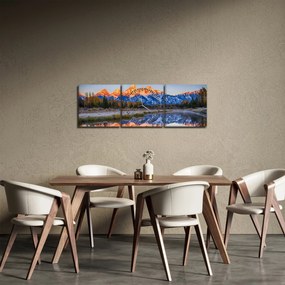 Obraz zasnežených horských štítov (s hodinami) (90x30 cm)