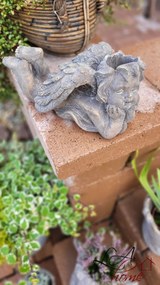 Bronzovo - hnědý antik květináč Anděl s křídly - 21*16*10 cm