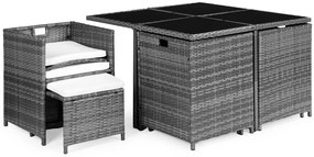 Veľký záhradný set nábytku v svetlosivej farbe – 4 kreslá, 4 taburetky a stôl