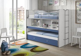Poschodová postel s výsuvným stolíkom a zásuvkou modrá 160cm 90x200cm