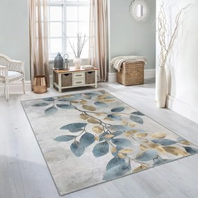 Prateľný koberec vo svetlomodrej a zlatej farbe 160x230 cm Golden Leaves – Mila Home