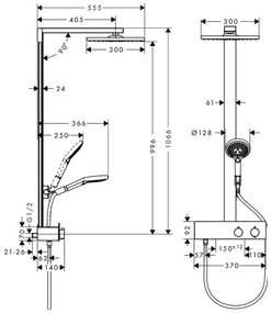Hansgrohe Raindance E, Showerpipe 300 1jet s termostatom ShowerTablet 350, chrómová, HAN-27361000