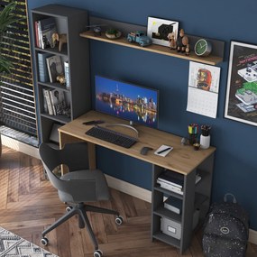 Moderná súprava Megis s písacím stolom, knižnicou a policou orech/antracit