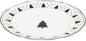 Krémový porcelánový dezertný tanierik so stromčekmi X-Mas Tree - Ø 15*1,5 cm